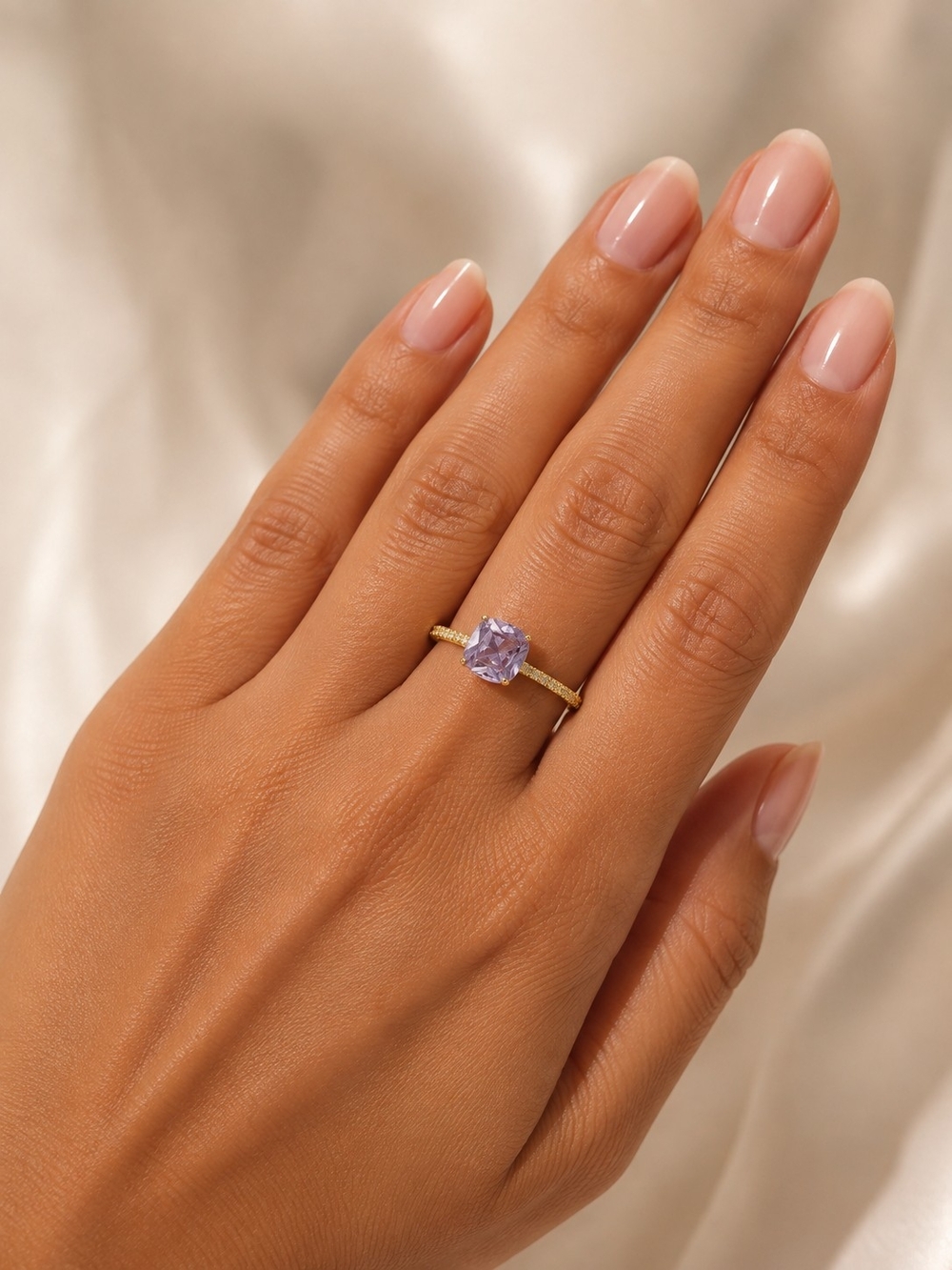 18K Plated Gold Ring with Lavender Gemstone